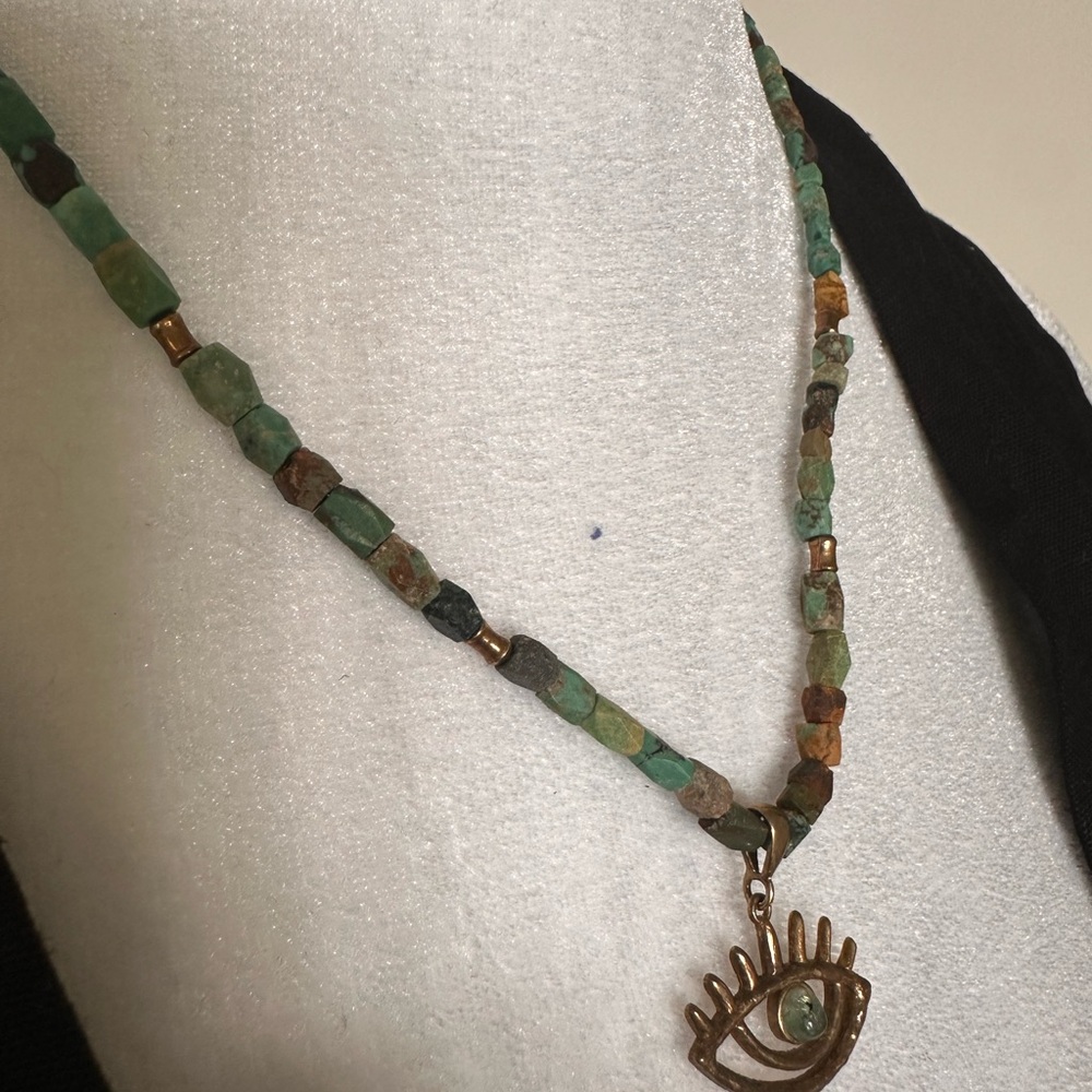 Turquoise Beaded Necklace with Eye Pendant